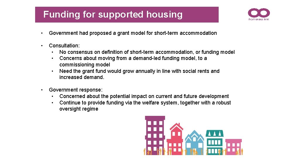 Funding for supported housing • Government had proposed a grant model for short-term accommodation