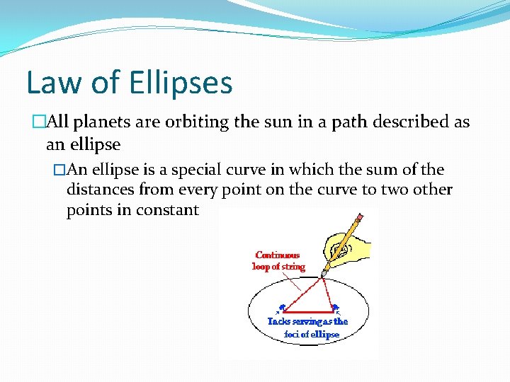 Law of Ellipses �All planets are orbiting the sun in a path described as