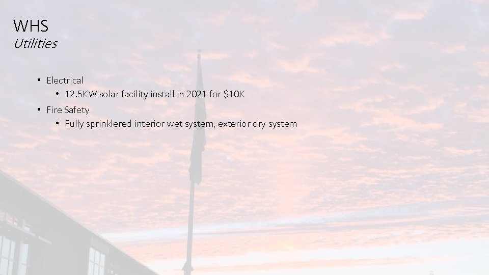 WHS Utilities • Electrical • 12. 5 KW solar facility install in 2021 for