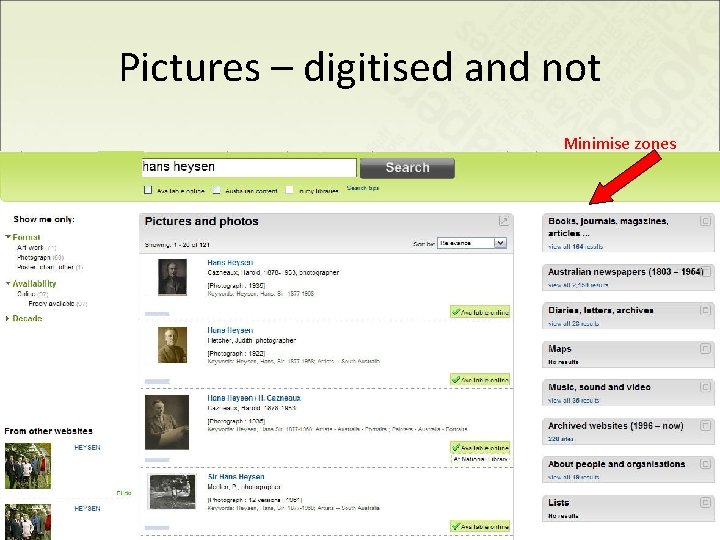 Pictures – digitised and not Minimise zones 