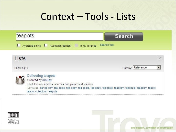 Context – Tools - Lists 
