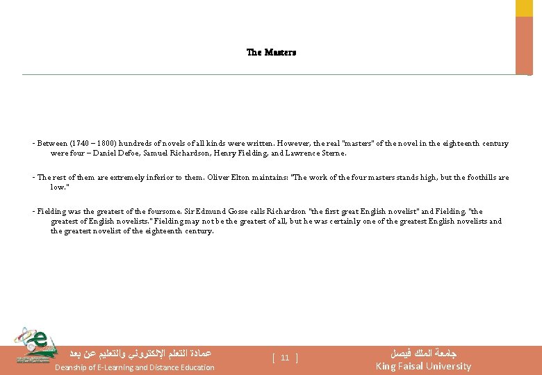 The Masters - Between (1740 – 1800) hundreds of novels of all kinds were