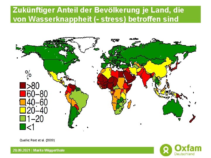 Zukünftiger Anteil der Bevölkerung je Land, die von Wasserknappheit (- stress) betroffen sind Quelle: