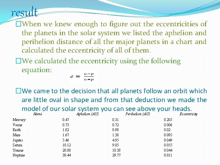 result �When we knew enough to figure out the eccentricities of the planets in