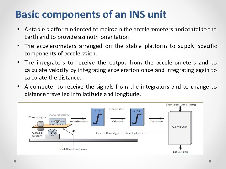 Basic components of an INS unit • A stable platform oriented to maintain the