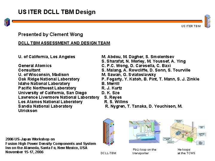 US ITER DCLL TBM Design US ITER TBM Presented by Clement Wong DCLL TBM