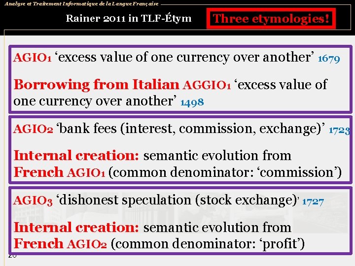 Analyse et Traitement Informatique de la Langue Française Rainer 2011 in TLF-Étym Three etymologies!