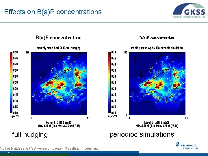 Effects on B(a)P concentrations full nudging Volker Matthias, GKSS Research Center, Geesthacht, Germany 14