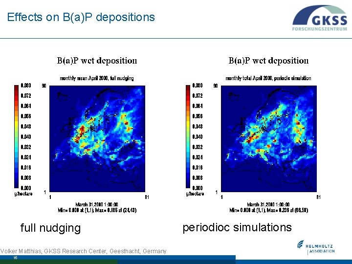 Effects on B(a)P depositions full nudging Volker Matthias, GKSS Research Center, Geesthacht, Germany 15