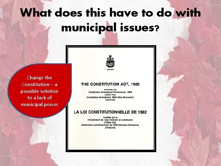 What does this have to do with municipal issues? Change the Constitution – a