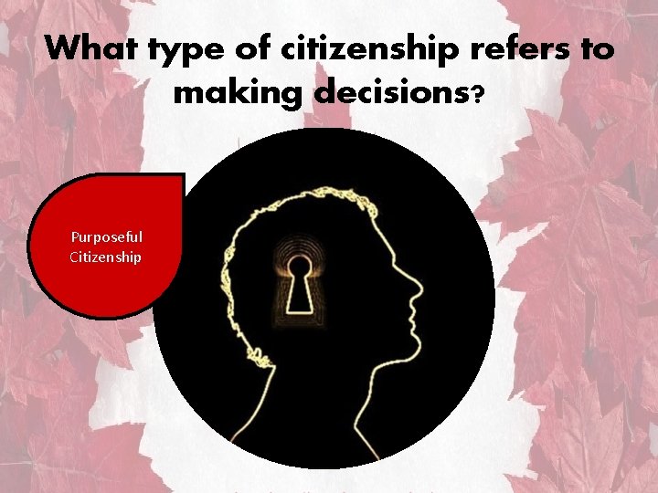 What type of citizenship refers to making decisions? Purposeful Citizenship 