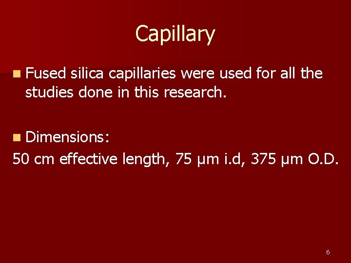 Capillary n Fused silica capillaries were used for all the studies done in this