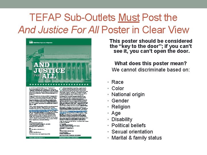 TEFAP Sub-Outlets Must Post the And Justice For All Poster in Clear View This TEFAP Sub-Outlets Must Post the And Justice For All Poster in Clear View This