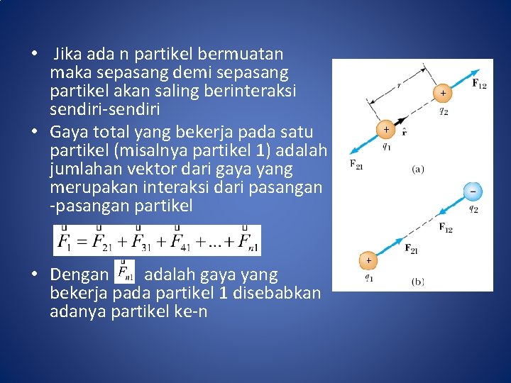  • Jika ada n partikel bermuatan maka sepasang demi sepasang partikel akan saling