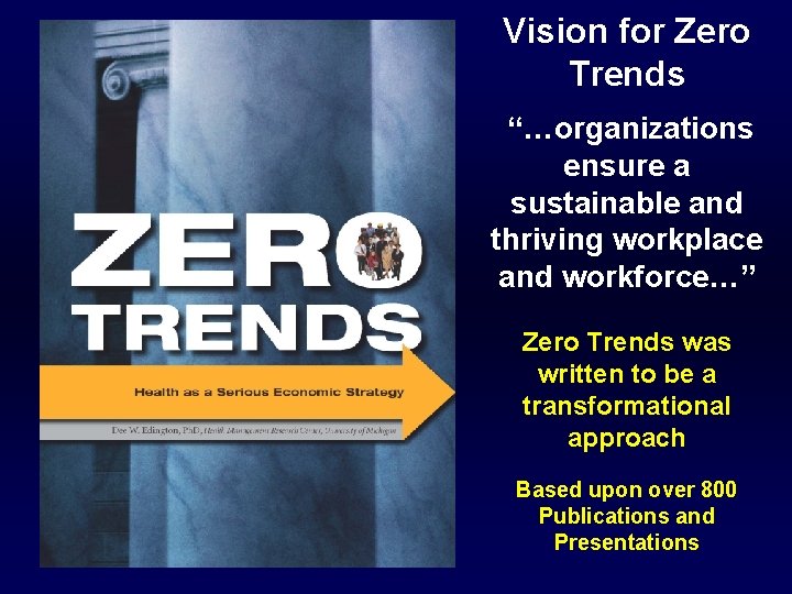 Vision for Zero Trends “…organizations ensure a sustainable and thriving workplace and workforce…” Zero