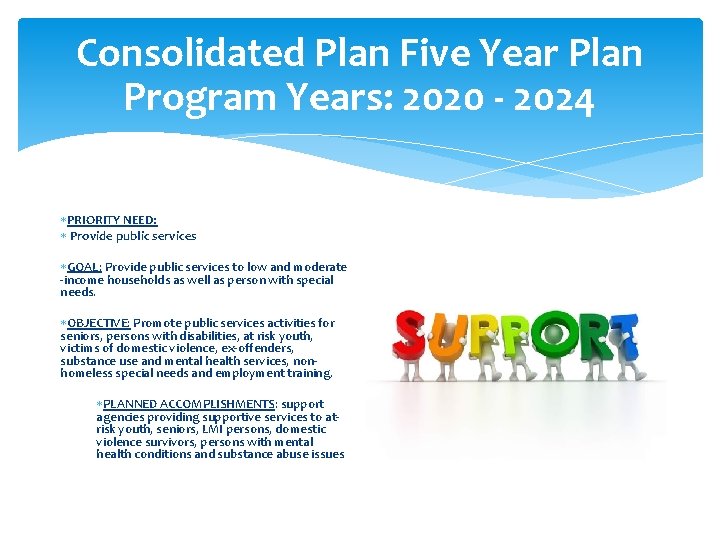 Consolidated Plan Five Year Plan Program Years: 2020 - 2024 PRIORITY NEED: Provide public