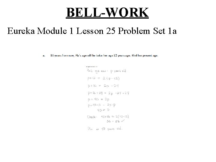 BELL-WORK Eureka Module 1 Lesson 25 Problem Set 1 a 