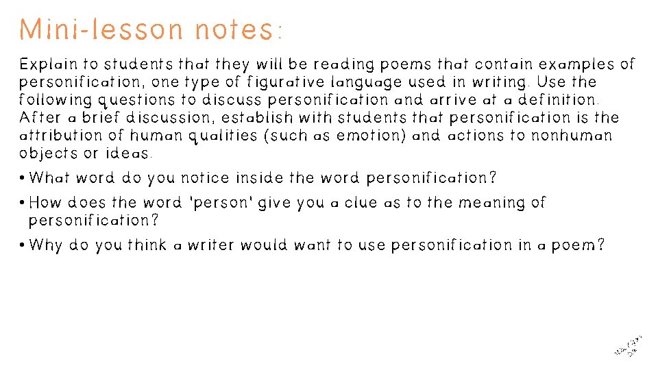 Mini-lesson notes: Explain to students that they will be reading poems that contain examples