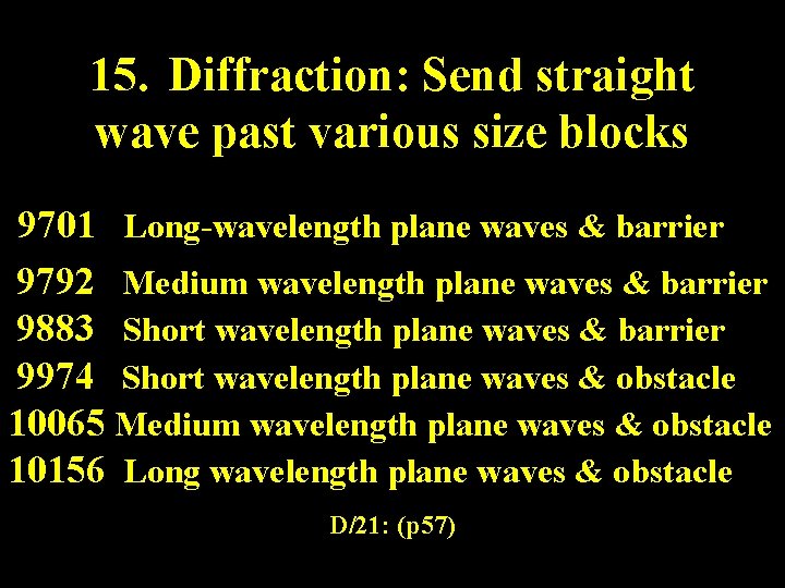 15. Diffraction: Send straight wave past various size blocks 9701 Long-wavelength plane waves & 15. Diffraction: Send straight wave past various size blocks 9701 Long-wavelength plane waves &