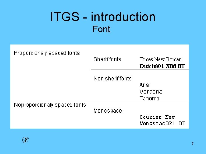 ITGS - introduction Font 7 