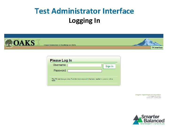 Test Administrator Interface Logging In 