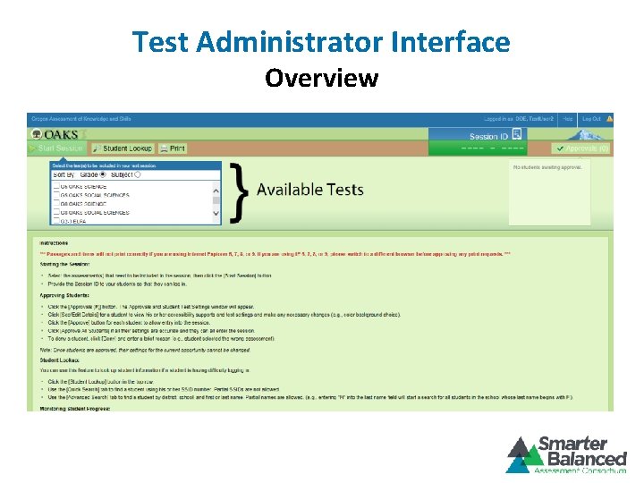 Test Administrator Interface Overview 