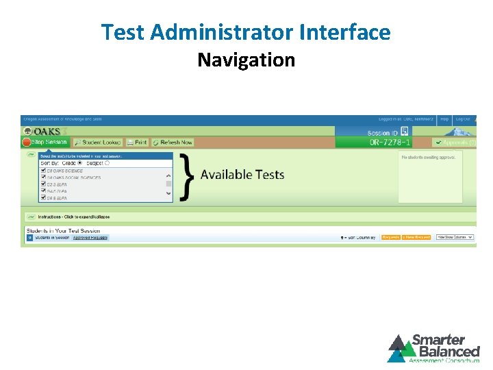 Test Administrator Interface Navigation 