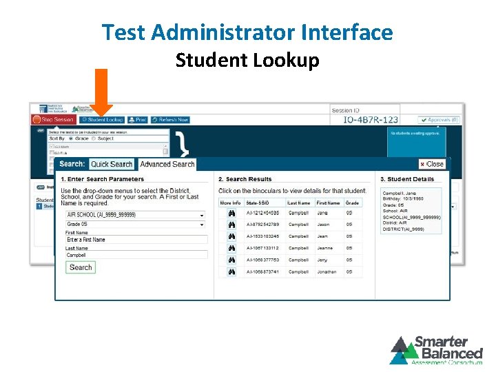 Test Administrator Interface Student Lookup 