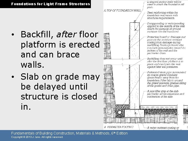 Foundations for Light Frame Structures • Backfill, after floor platform is erected and can