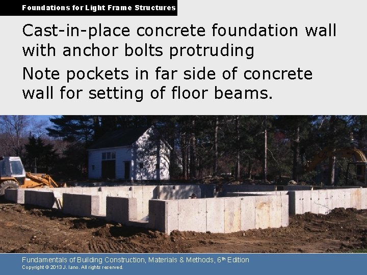 Foundations for Light Frame Structures Cast-in-place concrete foundation wall with anchor bolts protruding Note