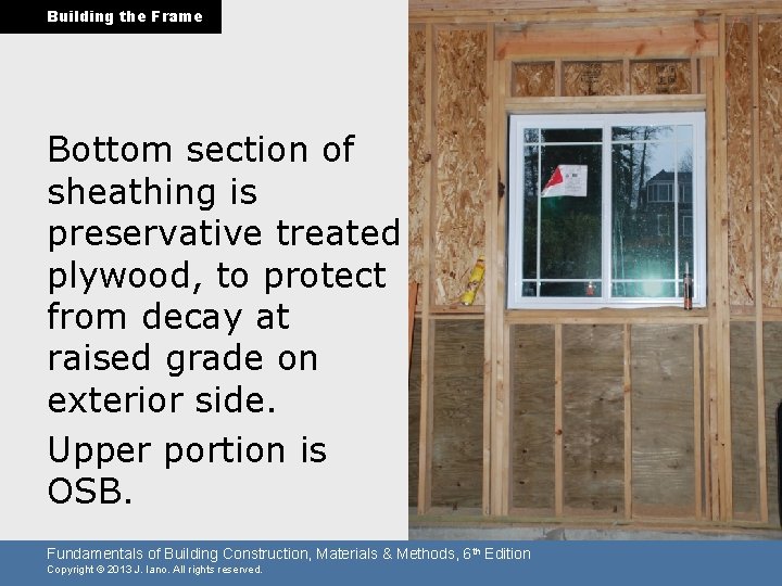 Building the Frame Bottom section of sheathing is preservative treated plywood, to protect from