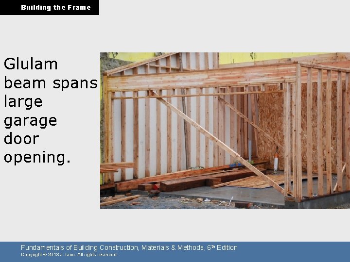 Building the Frame Glulam beam spans large garage door opening. Fundamentals of Building Construction,
