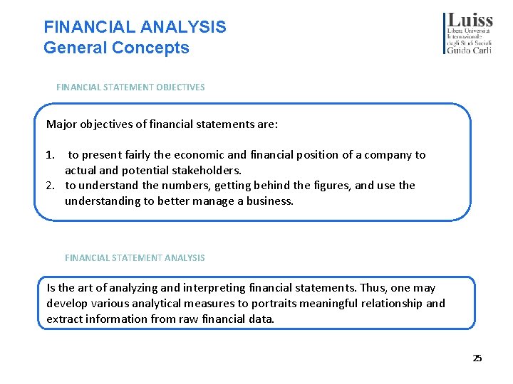 FINANCIAL ANALYSIS General Concepts FINANCIAL STATEMENT OBJECTIVES Major objectives of financial statements are: 1.