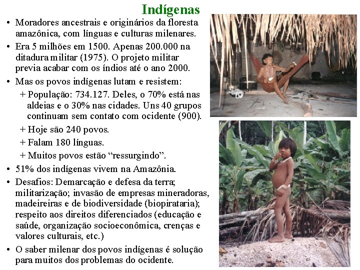 Indígenas • Moradores ancestrais e originários da floresta amazônica, com línguas e culturas milenares.