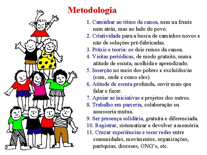 Metodologia 1. Caminhar ao ritmo da canoa, nem na frente nem atrás, mas ao