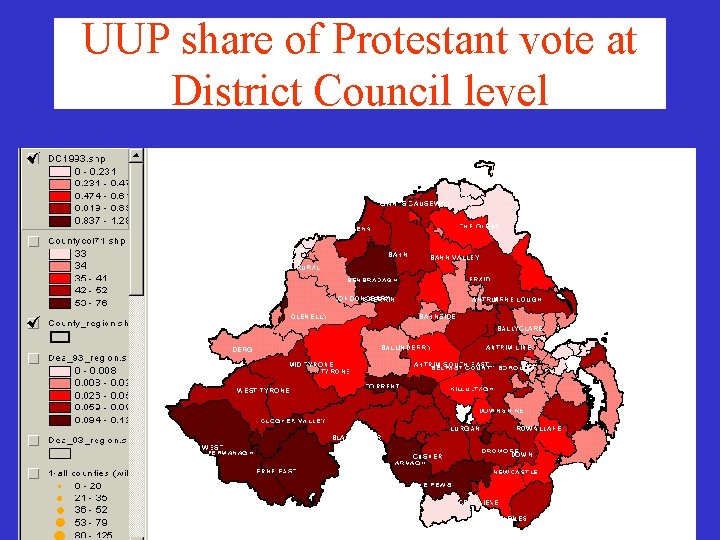 UUP share of Protestant vote at District Council level UUP share of Protestant vote at District Council level