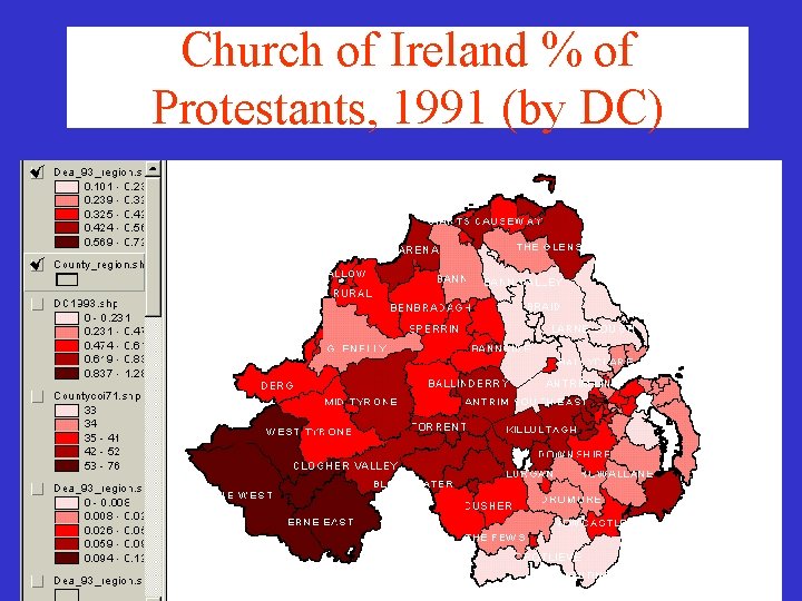 Church of Ireland % of Protestants, 1991 (by DC) Church of Ireland % of Protestants, 1991 (by DC)