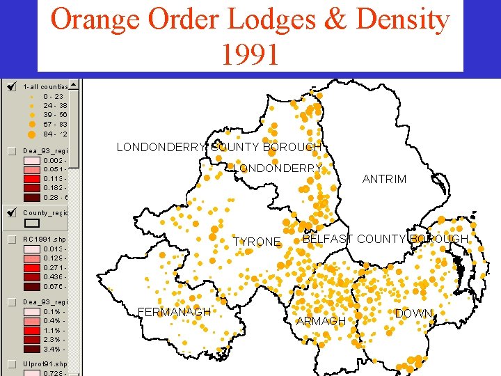 Orange Order Lodges & Density 1991 Orange Order Lodges & Density 1991