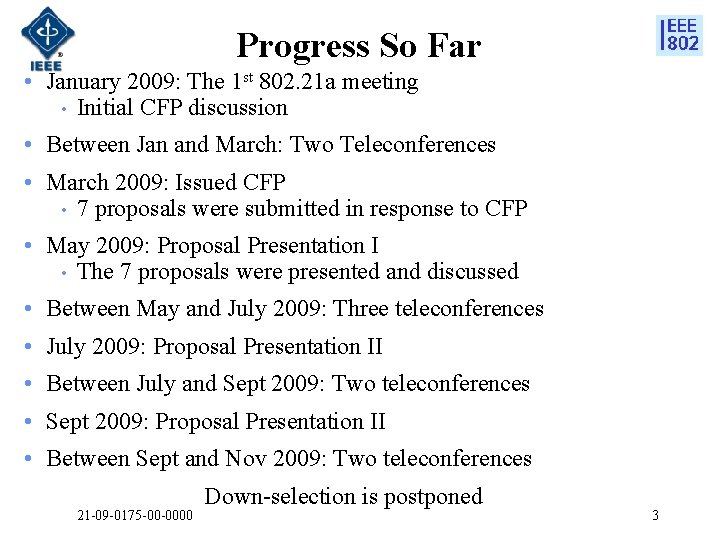 Progress So Far • January 2009: The 1 st 802. 21 a meeting •