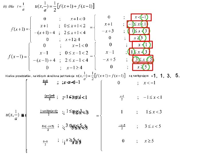 Krańce przedziałów , na których określona jest funkcja są następujące: -1, 1, 3, 5.