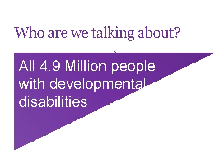 Who are we talking about? All 4. 9 Million people with developmental disabilities 