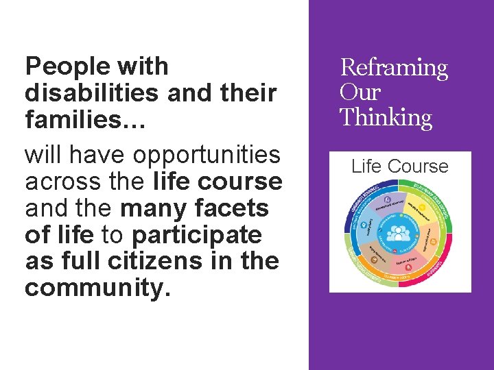 People with disabilities and their families… will have opportunities across the life course and