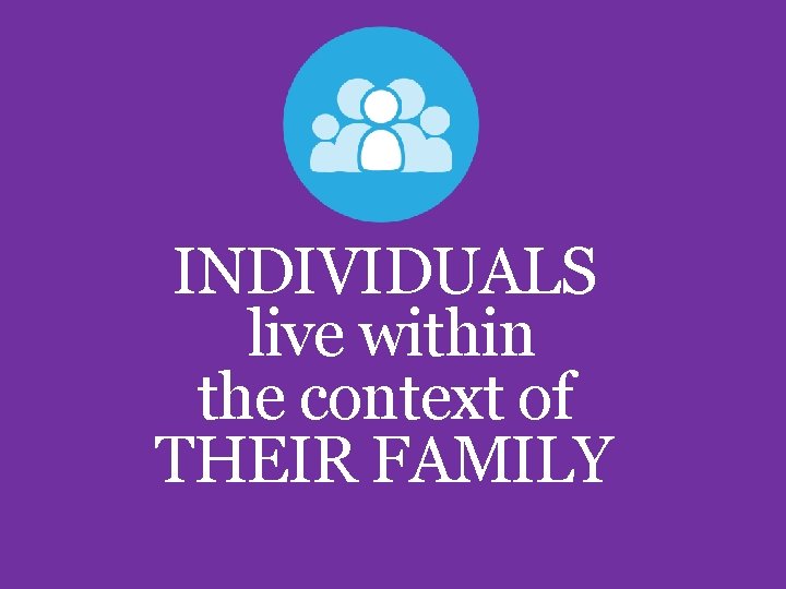 INDIVIDUALS live within the context of THEIR FAMILY 