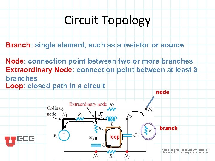 Circuit Topology Branch: single element, such as a resistor or source Node: connection point