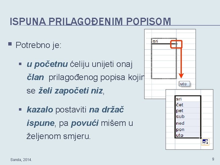 ISPUNA PRILAGOĐENIM POPISOM § Potrebno je: § u početnu ćeliju unijeti onaj član prilagođenog