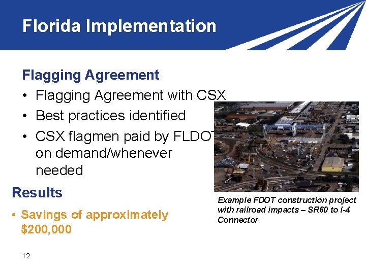 Florida Implementation Flagging Agreement • Flagging Agreement with CSX • Best practices identified • Florida Implementation Flagging Agreement • Flagging Agreement with CSX • Best practices identified •