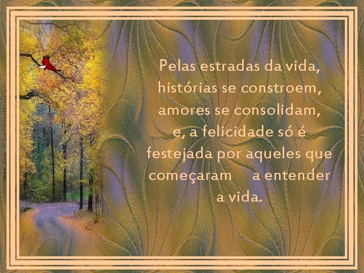 Pelas estradas da vida, histórias se constroem, amores se consolidam, e, a felicidade só