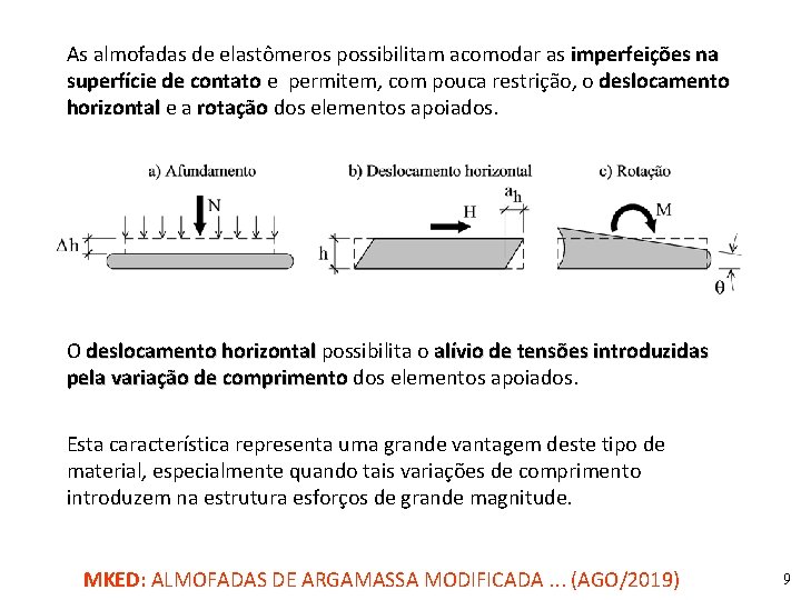 As almofadas de elastômeros possibilitam acomodar as imperfeições na superfície de contato e permitem,