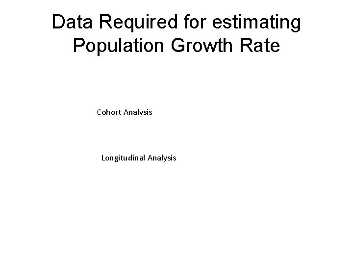 Data Required for estimating Population Growth Rate Cohort Analysis Longitudinal Analysis 