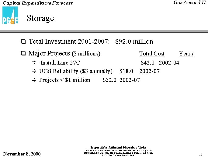 Gas Accord II Capital Expenditure Forecast Storage q Total Investment 2001 -2007: $92. 0